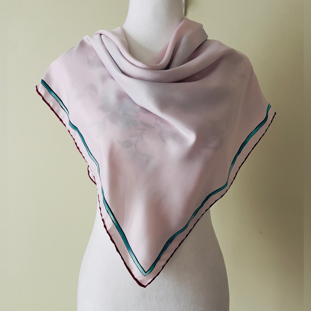 Floral Silk Like Scarf with Pink and Blue Accents EUC - Picture 2 of 4